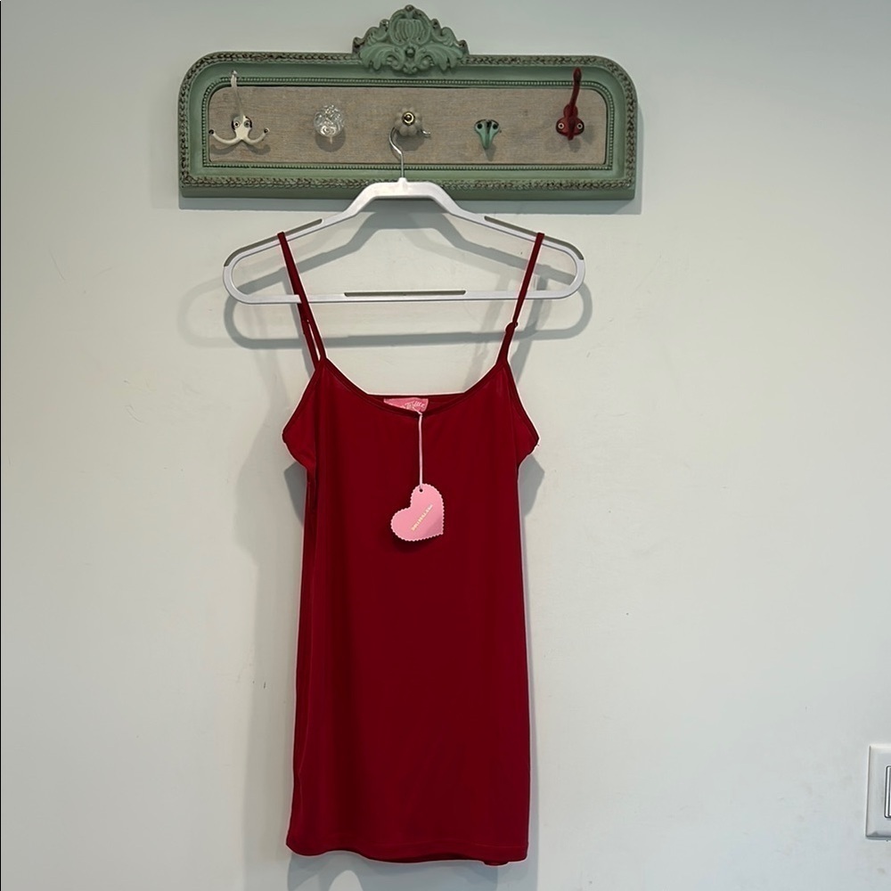 Sugar Thrillz Elegant Red Spaghetti Strap mini slip dress new